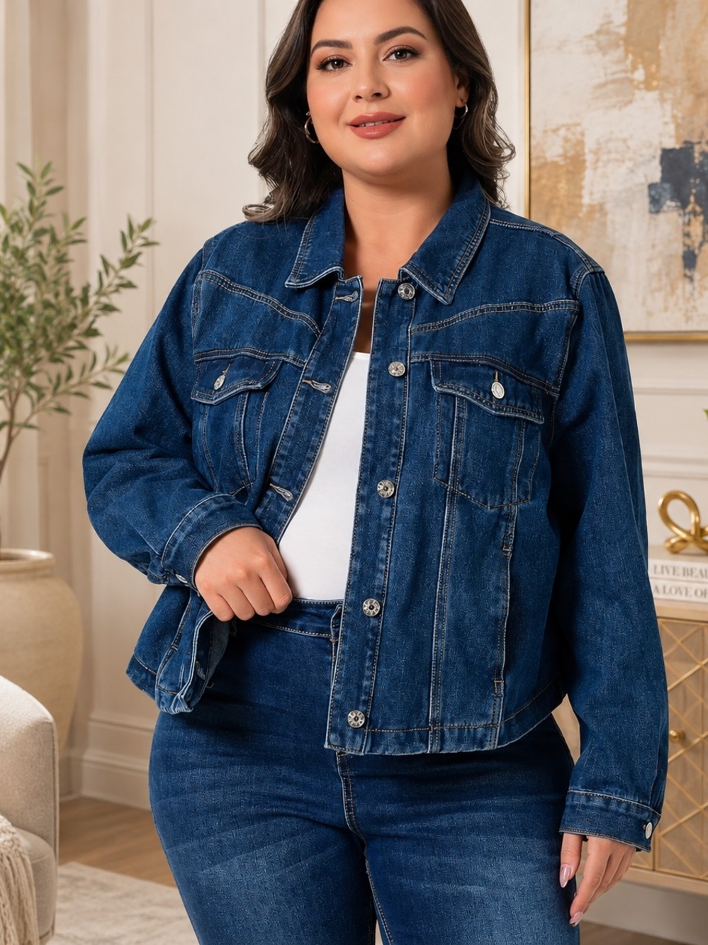 Classic Dark Blue Denim Jacket - Women